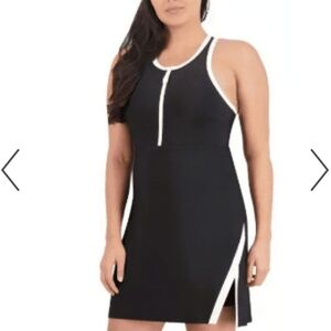 Women's Black with White Trim Tennis Active Dress with Shorts  - Sage - M